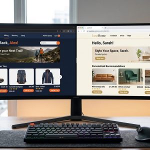 Two different personalized ecommerce web pages side by side